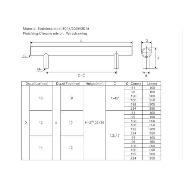 Hollow / solid Stainless Steel Handles 201 / 304 T bar handle
