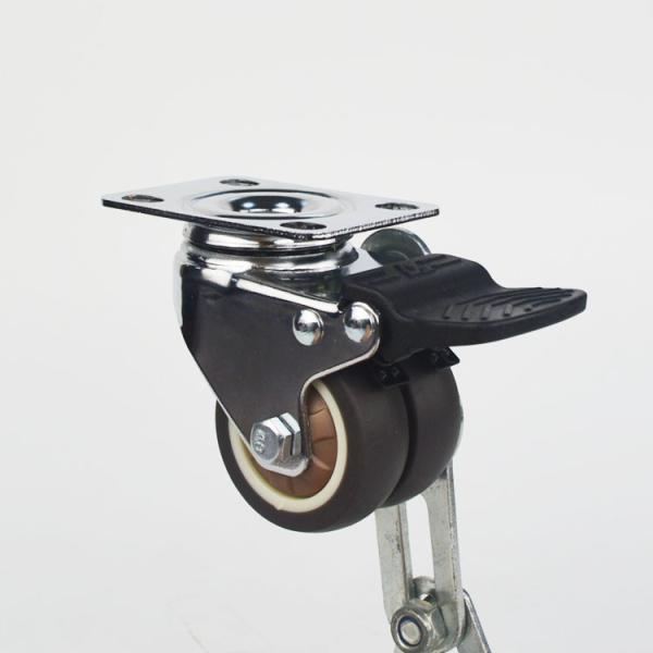 2 Inch TPR Double Wheel Castors With Brakes Soft Wheel Brown Rubber Furniture Castors