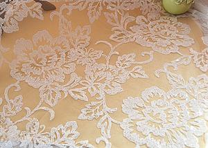 Cheap Embroidered Floral Sequin Netting Fabric , Sequin Tulle Fabric For Ivory Wedding Dresses wholesale