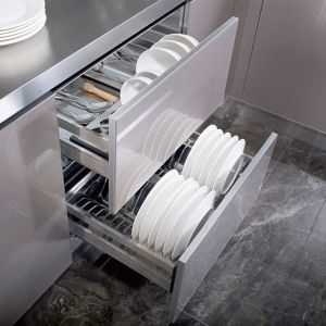 Flat Eased Edge Modular Stainless Steel Indoor Kitchen Cabinets