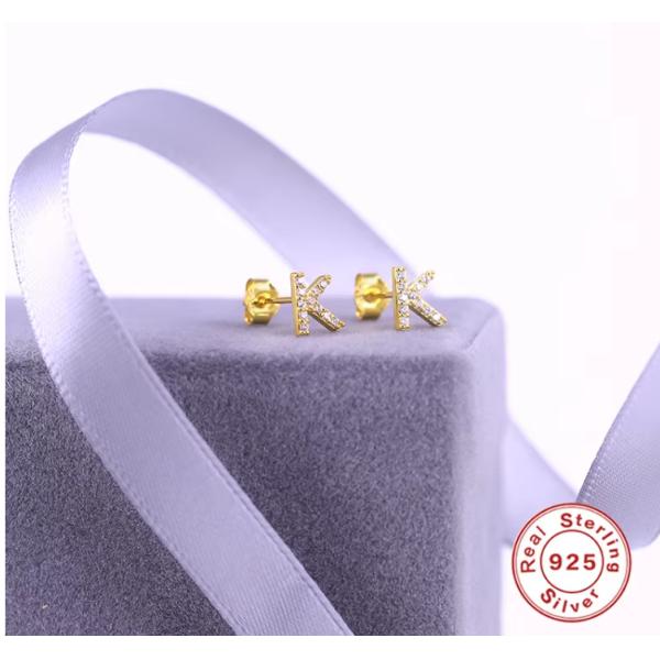 Fashion Sterling Silver A-z Alphabet Earrings 18k Gold Plated 925 Silver Letter Stud Earrings