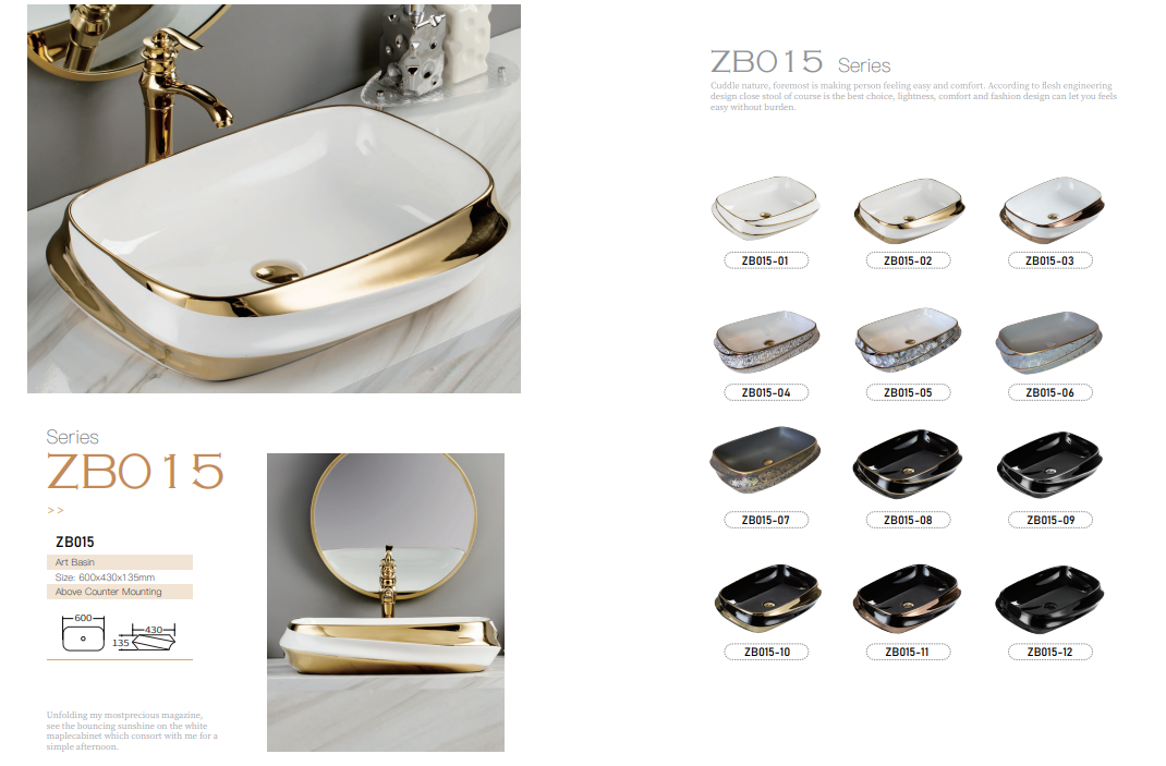 Golden Plated Luxury Ceramic Sanitary Ware Modern Table Counter Top Washbasin Gold-Faced Hand Wash Basin for Bathroom Sink