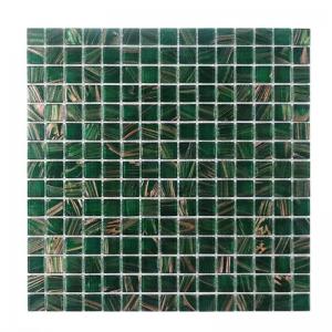 Cheap Classical Retro Style Green Glass Mosaic Tiles With Gold Line Bathroom Toilet Background Wall Tiles wholesale
