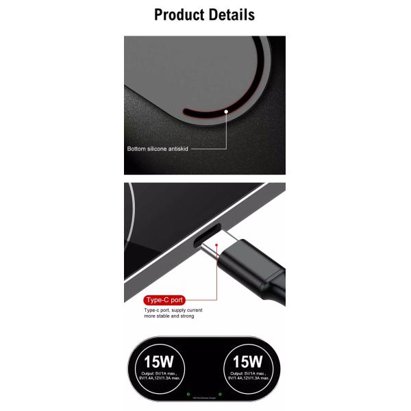 Aluminium Alloy Portable QI 2.25A 30W Wireless Charging Pad