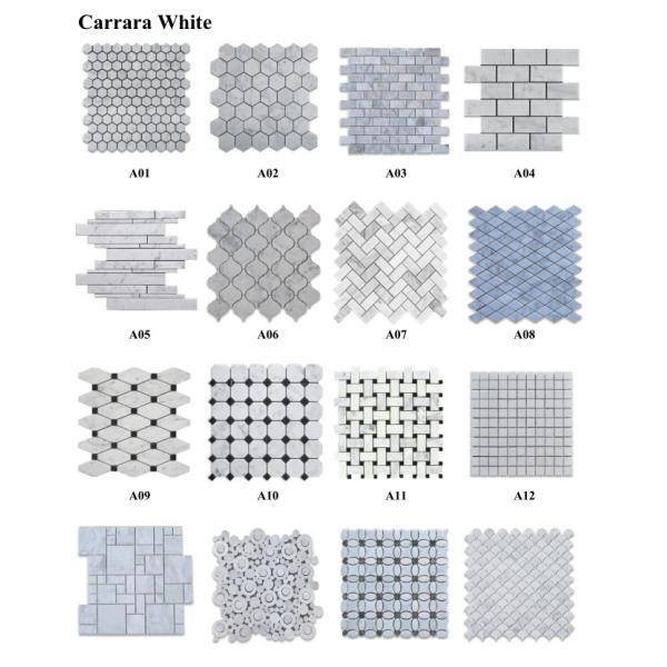 White marble hexagon mosic tile 10mm Thickness For Bathroom / Kitchen