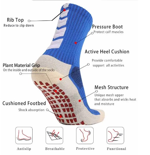 Non Slip Knee High Cotton Nylon Soccer Grip Socks for Athletic Football Custom Design