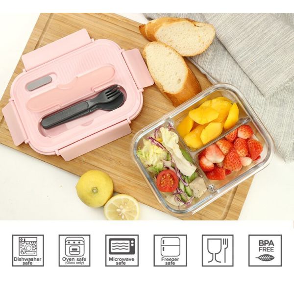 High Borosilicate Glass Lunch Box with Leak-Proof Lid and Microwave Safe Food Storage Container