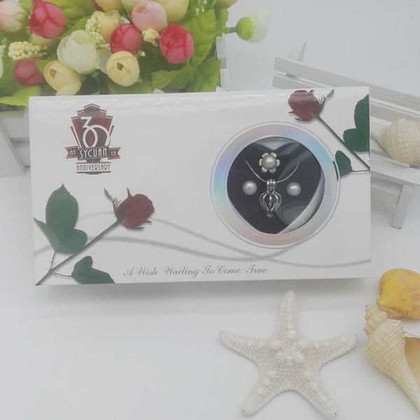 Wish Pearl Gift 3PCS Sets Pearl Jewelry with Earrings,Ring and Cage Pendant & Chain Necklace