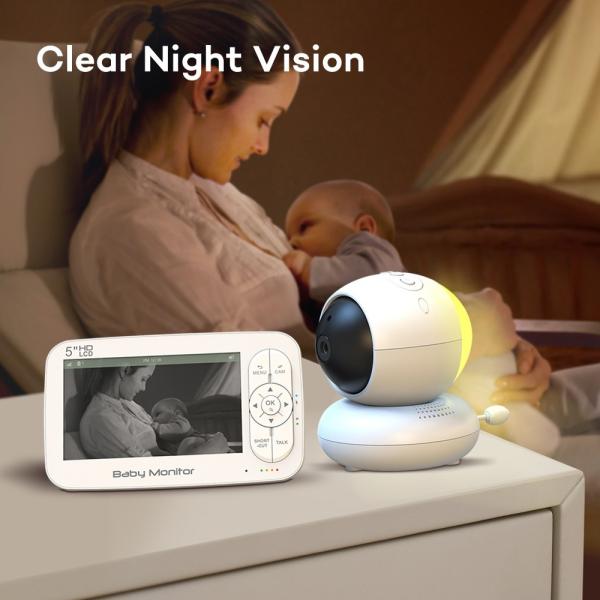 5 Inch Smart Baby Monitor with Pan-Tilt Night Vision and Two-Way Audio