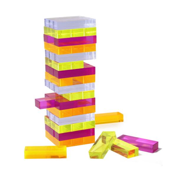 Custom Acrylic Stacking Blocks Parent-Child Educational Game Domino Building Toy with 48 Blocks for Stacking Tower
