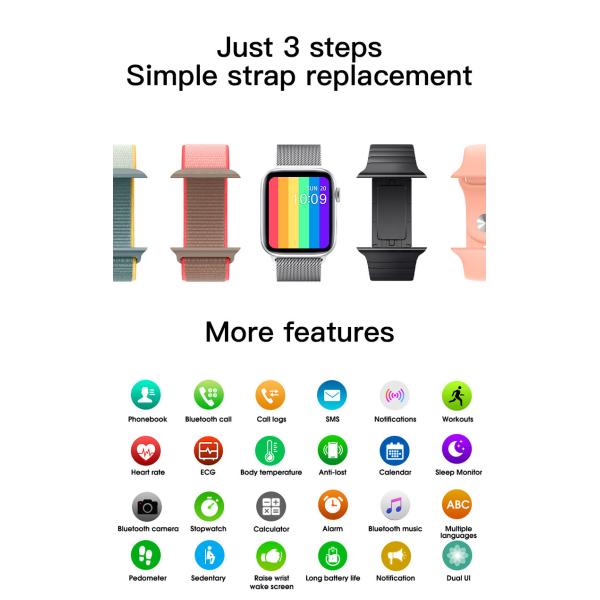 1.75 Inch Mtk Chipset Wallpaper Smartwatch IWO W26+ Pro ECG