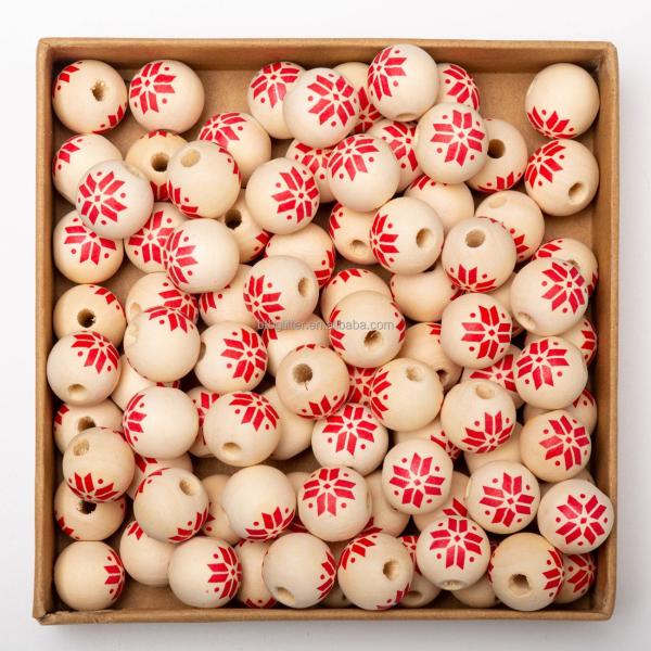 Wood Bead Bandage Dress featuring Hole Shape Christmas Snow Star Stripe 16MM Wood Beads for Back to School