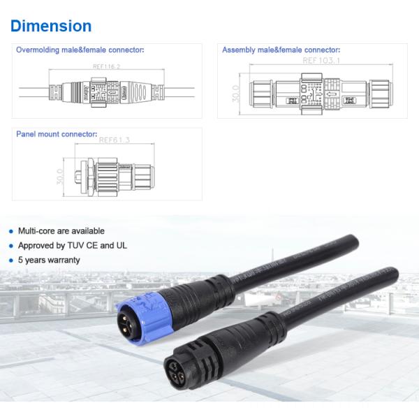 Outdoor IP67 Waterproof Wire Connectors , Electric Male Female Wire Connectors