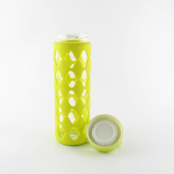 Quality Professional Pure Glass Silicone Water Bottle BPA Free With Handle Lid for sale