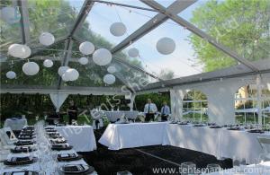 Cheap Beautiful Transparent Fabric clear top tent rental , outdoor party tents Decorated with Lantern wholesale