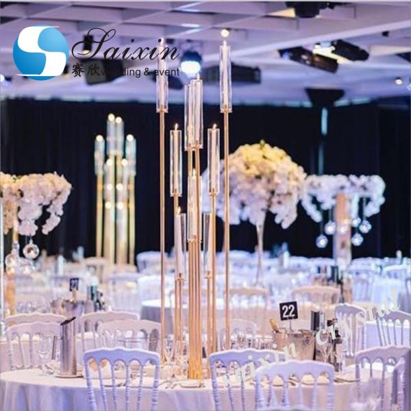 Outdoor Wedding Flower Stand Metal Floral Arrangement Stand White Geometric Trumpet