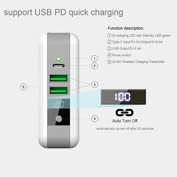 5W Qi Wall Charger Power Bank With LED indicator light