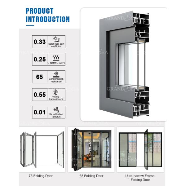 Grandsea Waterproof Hurricane Proof Aluminium Alloy Patio Glass Bi Folding Door American Bifolding Aluminum Folding Door