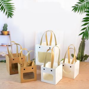 Square Handbag Cardboard Gift Packaging Box PVC Transparent Window