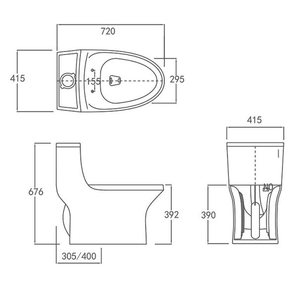 Compact One Piece Toilets Dual Flush 0.8gpf Elongated Bowl 5 Liters