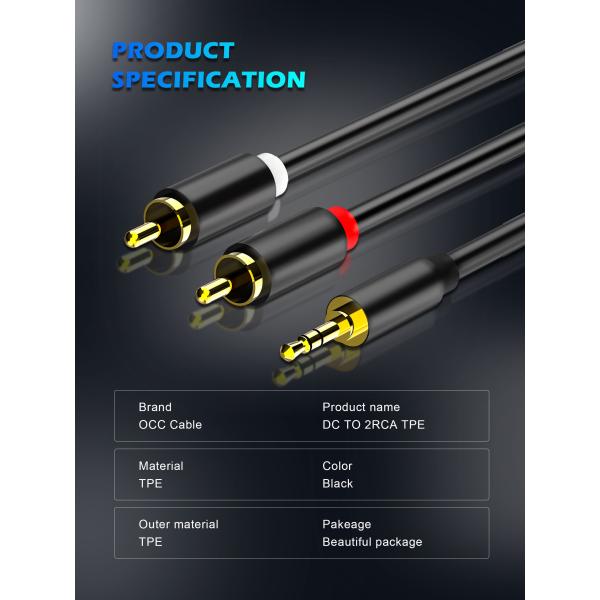 Smartphones 3.5mm To 2RCA Audio And Video Cable 24k Gold Plated