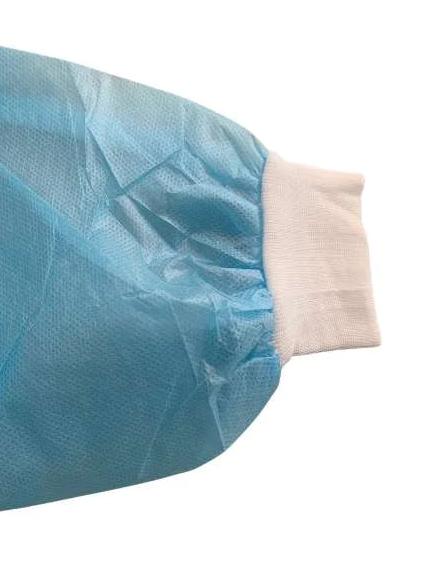 Non Woven Disposable Isolation Gowns PP28g+PE18g Coated With Knitted Cuffs