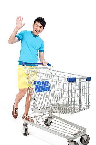 Metal Supermarket Shopping Trolley , Supermarket Grocery Shopping Cart