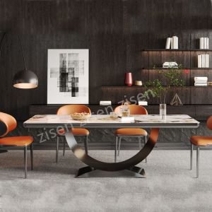 Cheap Stylish Frame Insert Ceramic Marble Metal Dining Table wholesale