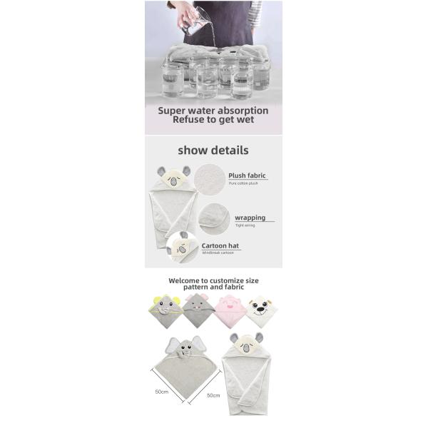 Knitted Baby Cape Bath Towel with Customized Logo and Adorable Elephant Print Design