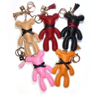 Cheap Pink 13cm PU Leather Small Teddy Bear Keychain Promotional Gifts wholesale