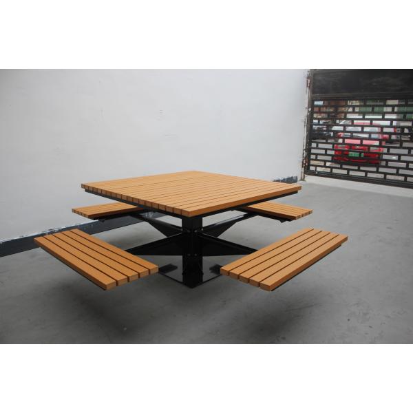 Square Garden Outdoor Picnic Tables With Four Benches Mild Steel Frame