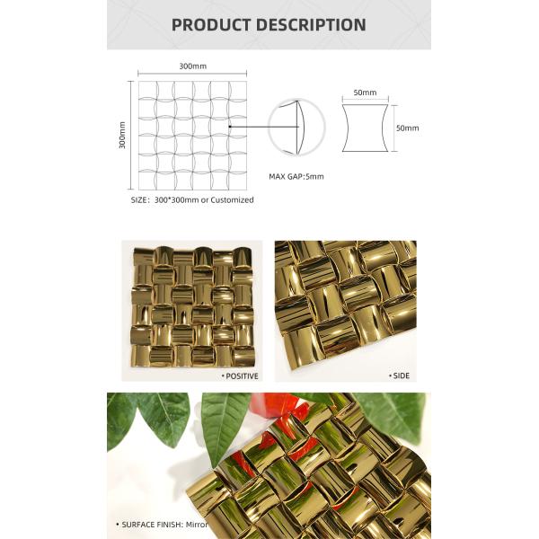 AISI 201 304 1219X2438 mosaic 3d decorative wall tile pvd color coating decorative stainless steel wall panel for interior wall