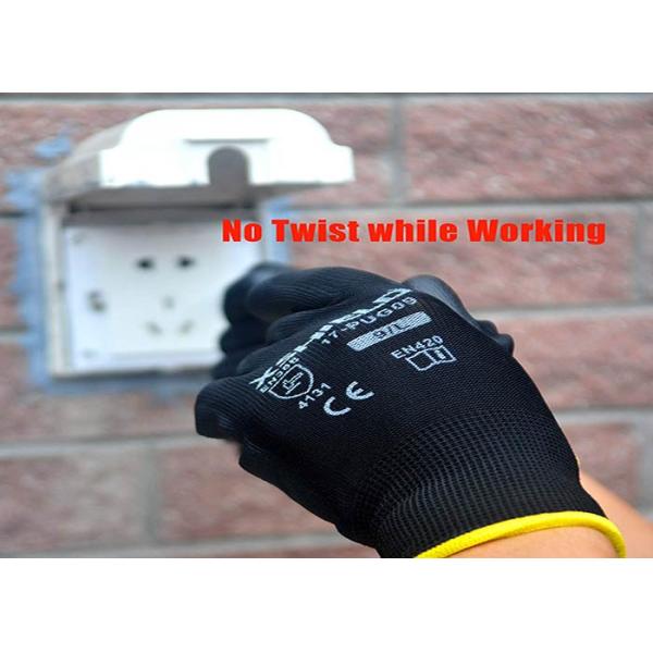 Black PU Coated Gloves , Lightweight Leather Working Gloves Knit Wrist