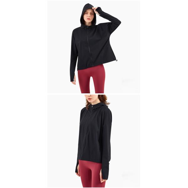 220gsm Women Yoga Jacket Windproof Cycling Jacket Zipper Adjustable Drawstring