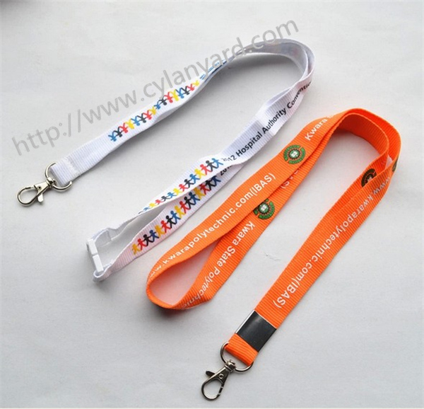 Custom polyester neck strap lanyard with metal sheet crimp and metal clip,
