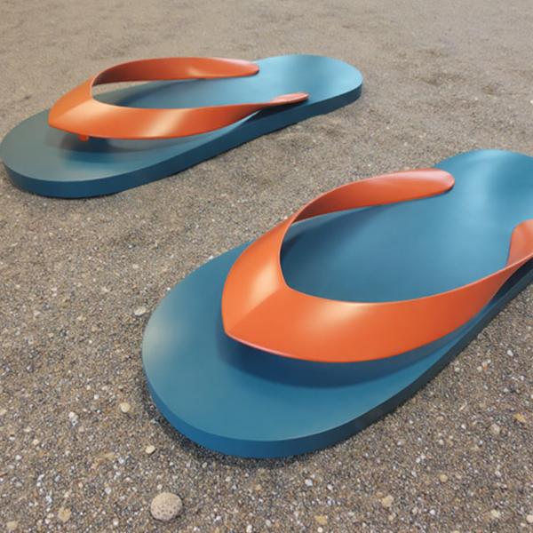 Large Outdoor Stainless Steel Flip Flop Sculpture Public Painted Metal Art