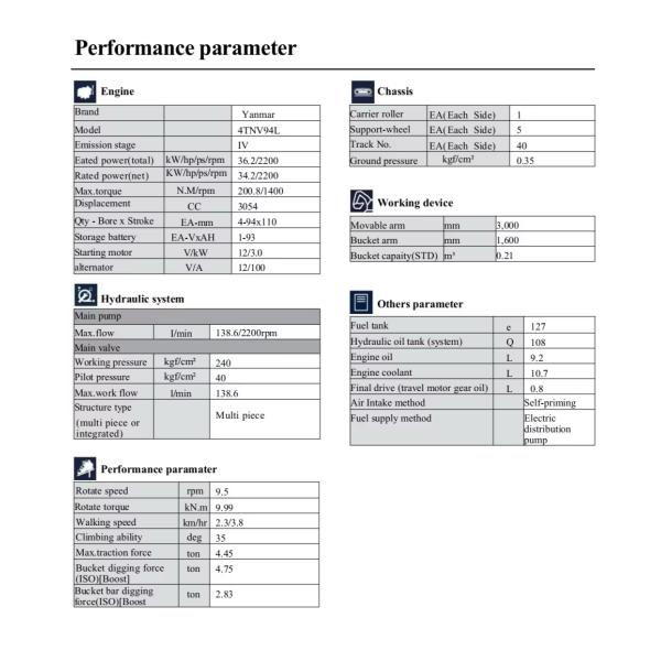 Korea Hyundai Excavator HX60Pro Jindongyu Machine YANMAR 4TNV94L Engine