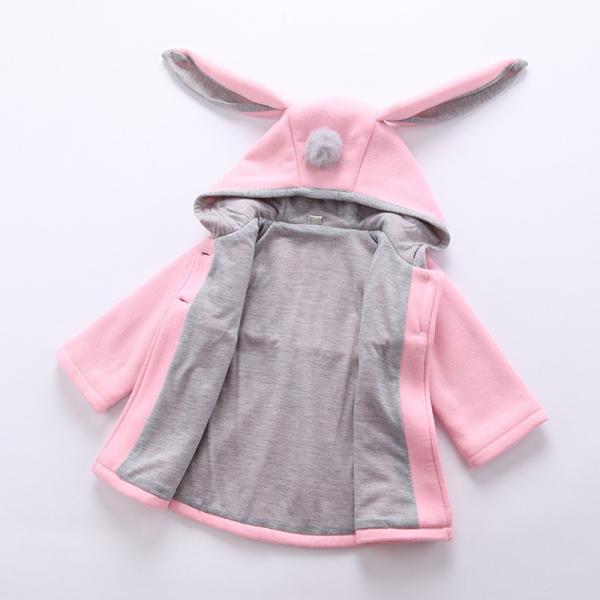 Winter Children's Clothing Girls Bunny Ears Warm Cotton Coat Baby Girl Hooded Coats