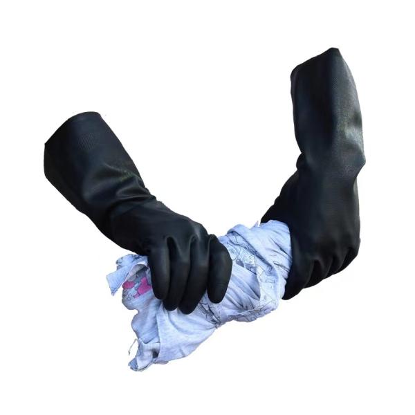 Alkali Resistance Neoprene Chemical Gloves 330mm Flock Lined Black Neoprene Gloves