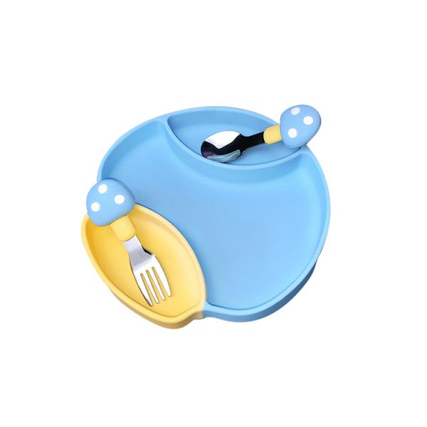 Safety Durable Silicone Baby Tray Feeding Plate With Spoon And Fork