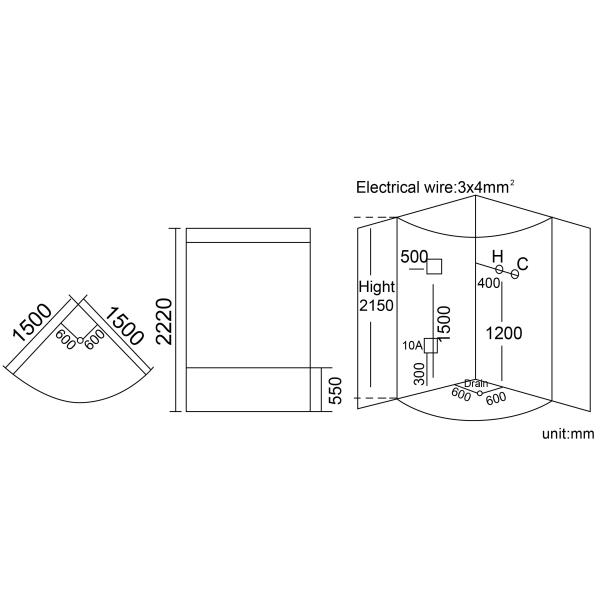 Sector Tray Steam Massage Shower Enclosure Units 1500x1500x2200mm
