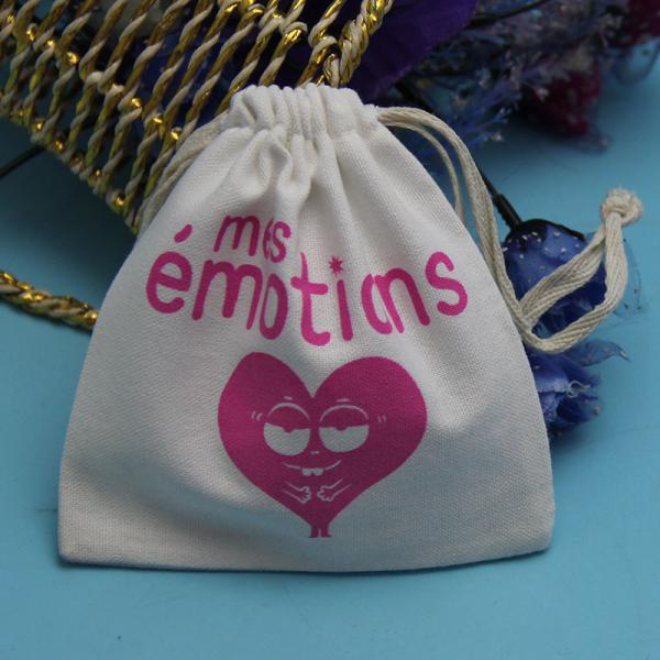 Small Plain Cotton Drawstring Bags , Rope Handle White Cotton Drawstring Pouch
