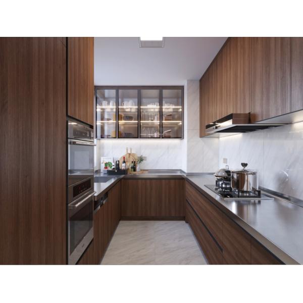 Classic And Elegant Chinese-Style Stainless Steel Cabinet: Wood Grain And Deep Wood Tone