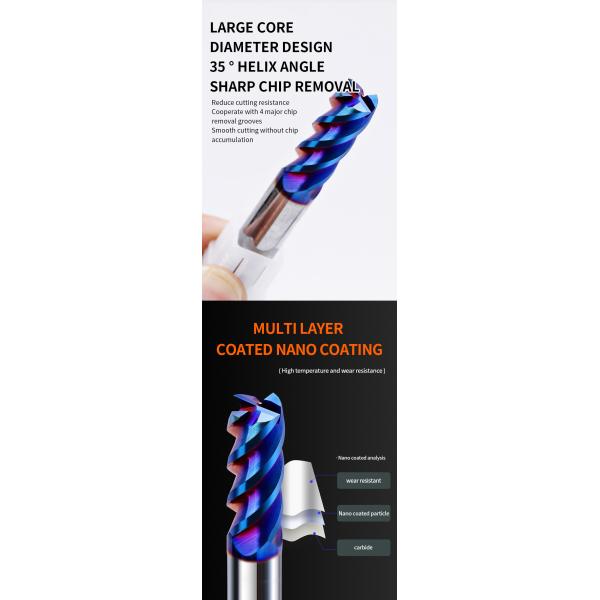 YINGBA Custom Cutting Tool Blue Nano Coating 4 Flutes Hrc65 Carbide Flat End Mill Tools Cutter End Mill for Stainless Steel