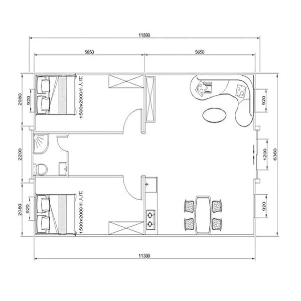 Mobile Living Container House with 2 Bedrooms and 1 Bathroom in Prefab Folding Design