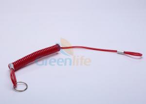 Cheap Custom Size Red Plastic Coil Lanyard Leash Swiveling Loop With Metal Crimp wholesale
