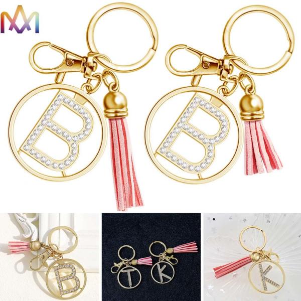 18g A-Z Alphabet Pink Tassel Personalized Stainless Steel Keychains