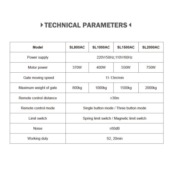 Rolling Code 800kg Sliding Gate Motor SL800AC 370W Gear Driven