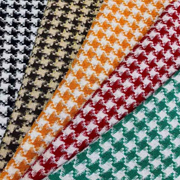 Polyester Shiner Knitting Houndstooth Suit Tweed Wool Fabric Stock