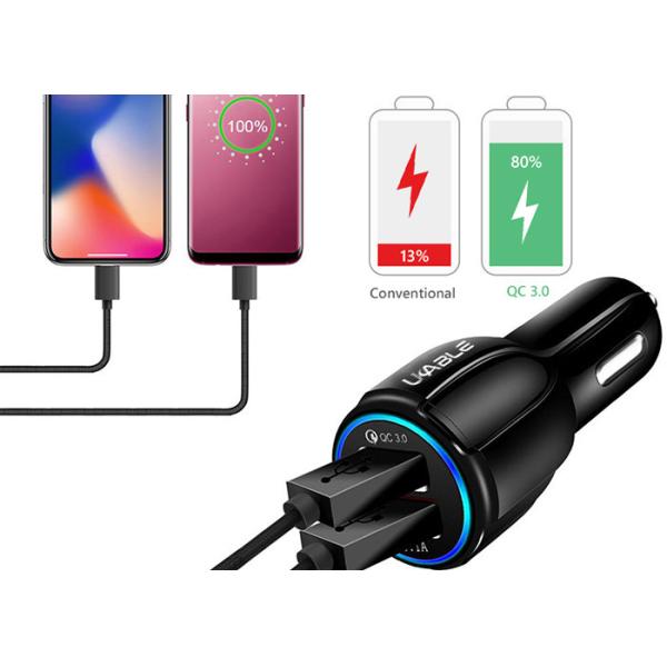 Aluminum alloy 6A 18W Dual USB Ports QC 3.0 Car Charger